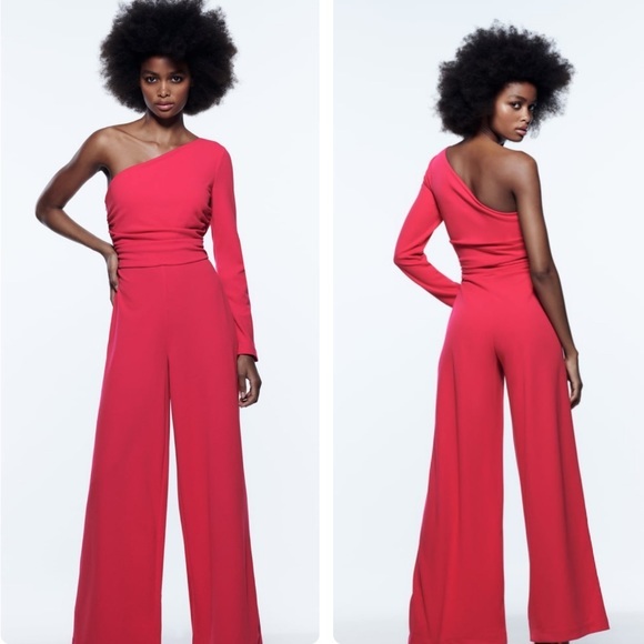 Zara Red One-Shoulder Jumpsuit - Picture 2 of 10